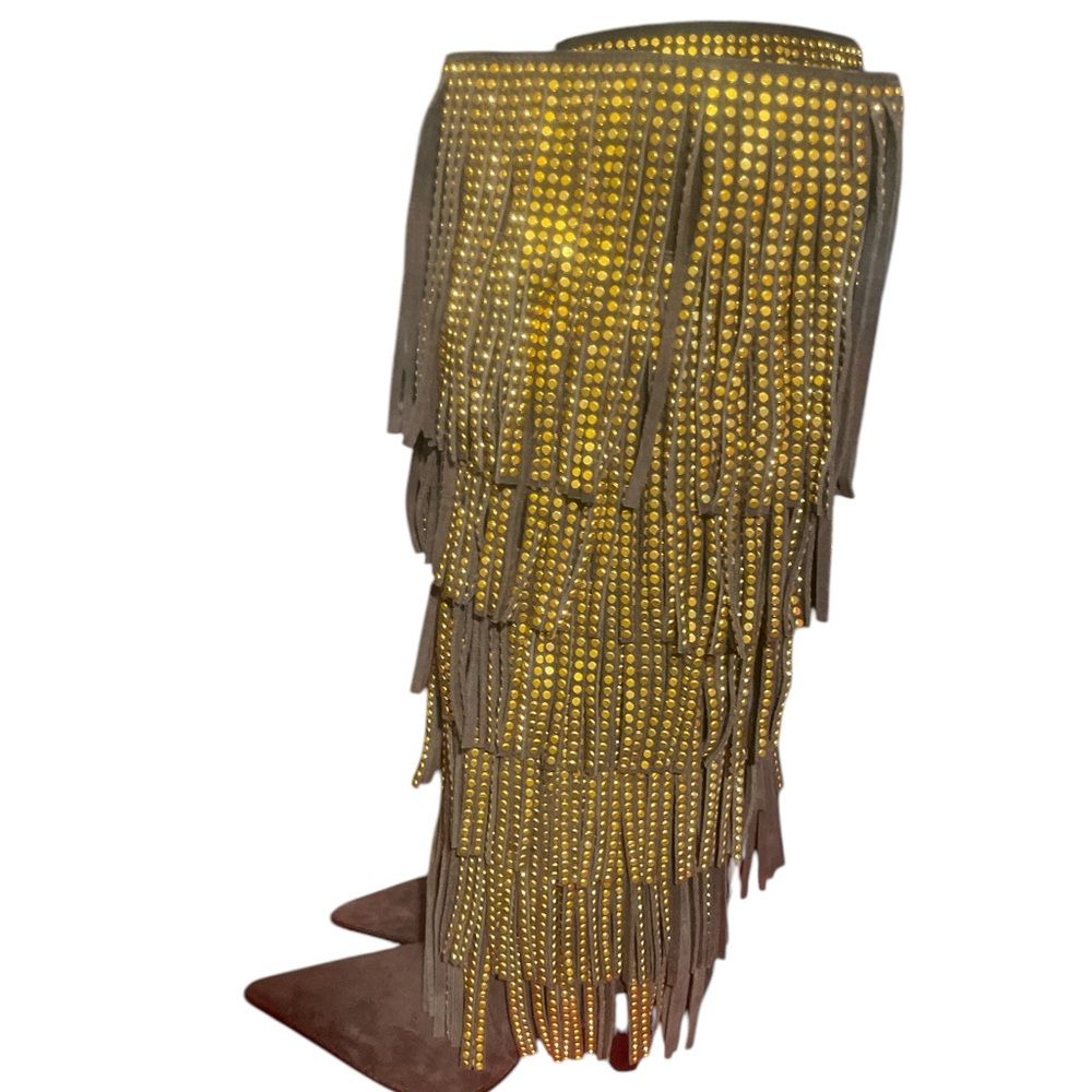 Michael Kors amazing Fringe Knee-High Boots with Gold Accents  with 2inch heel